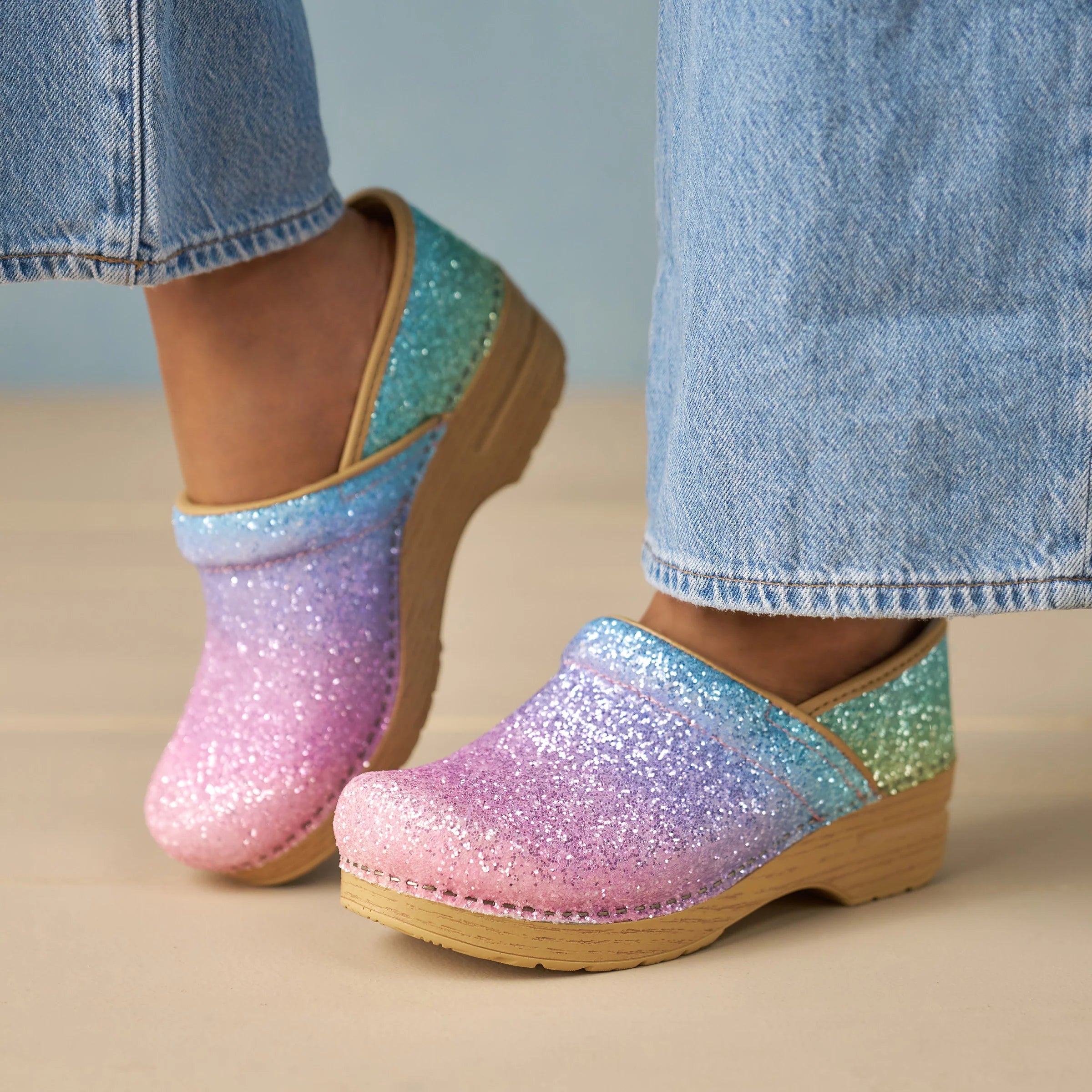 Professional Pastel Rainbow Glitter Clog