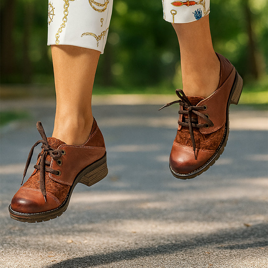 Dromedaris Kalista Leather & Printed Suede Lace-Up Shoes