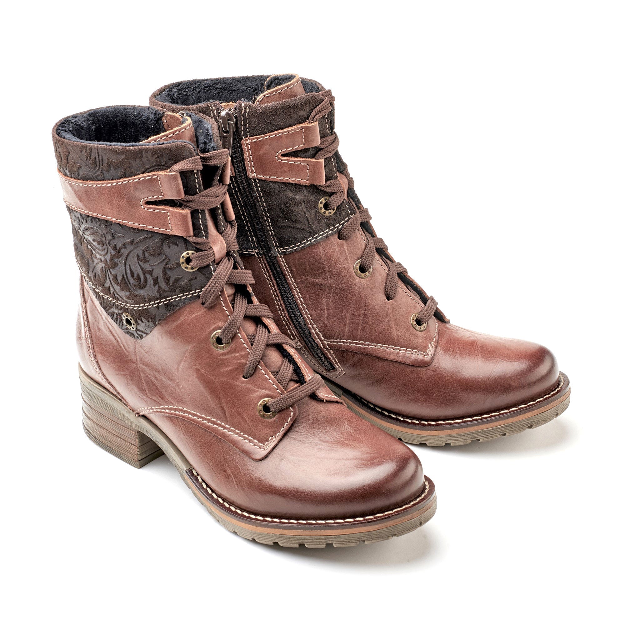 Dromedaris Kara Scrunched Leather & Printed Suede Boot