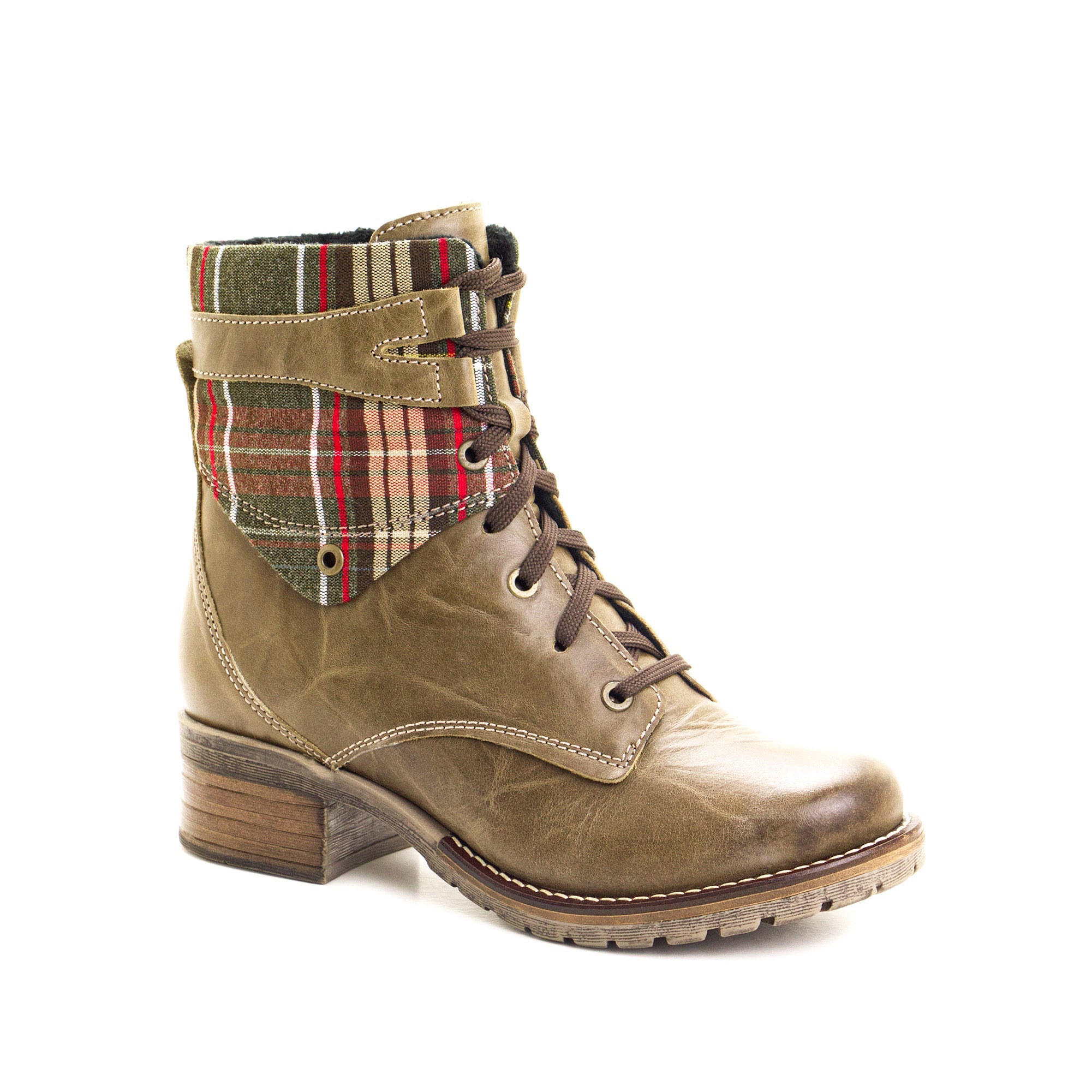 Dromedaris Kara Scrunched Leather & Tartan Boot