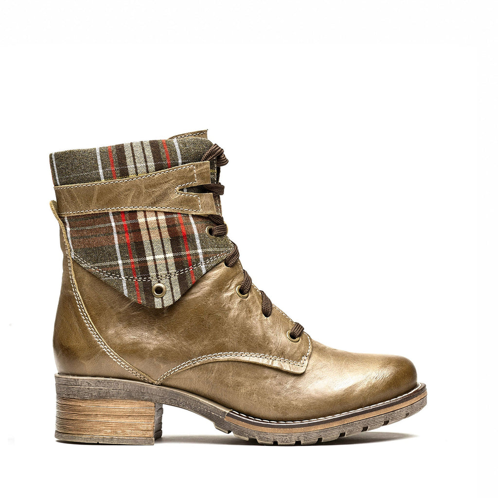 Dromedaris Kara Scrunched Leather & Tartan Boot