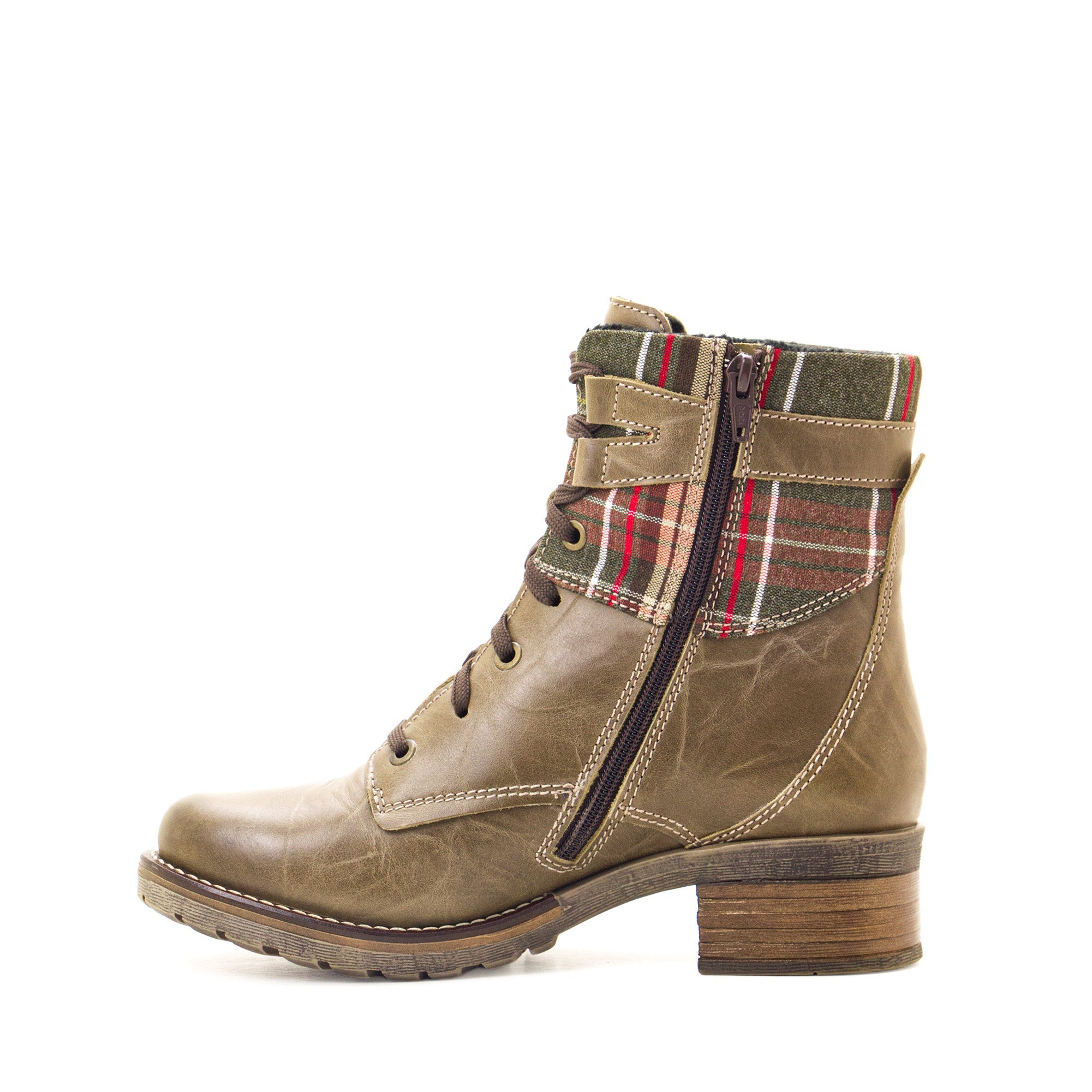 Dromedaris Kara Scrunched Leather & Tartan Boot
