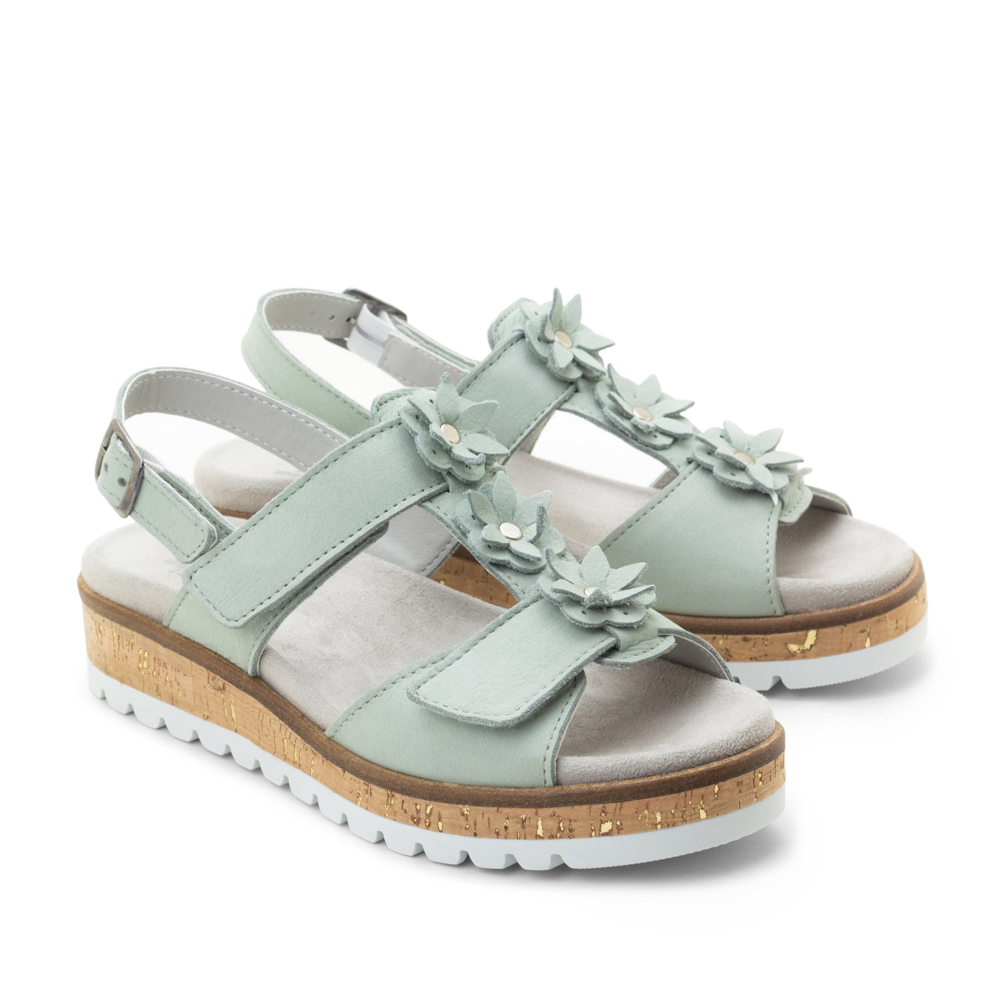 Dromedaris Rosine Leather Flower Adjustable Sandals