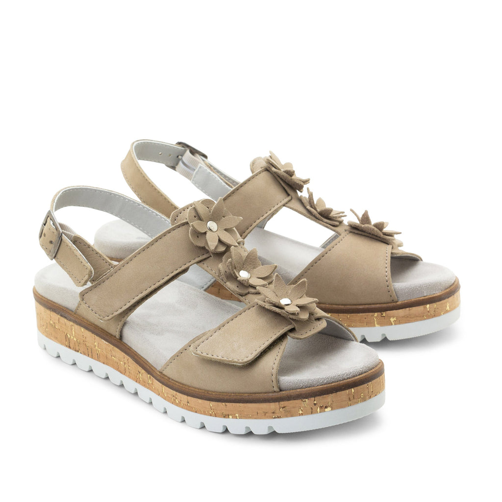 Dromedaris Rosine Leather Flower Adjustable Sandals