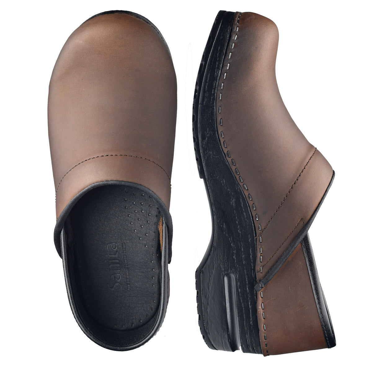 Sanita Pro. Oiled Leather Men's Clog in Antique Brown