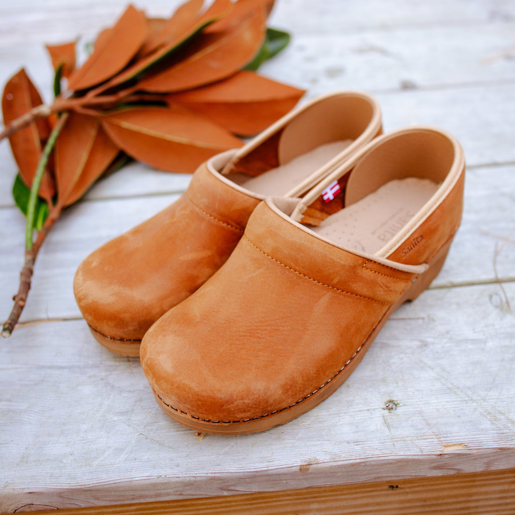 Sanita Pro. Oiled Leather Women's Clog in Cognac