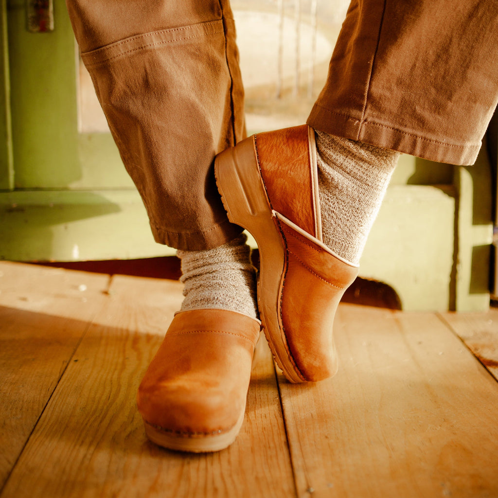 Sanita Pro. Oiled Leather Women's Clog in Cognac
