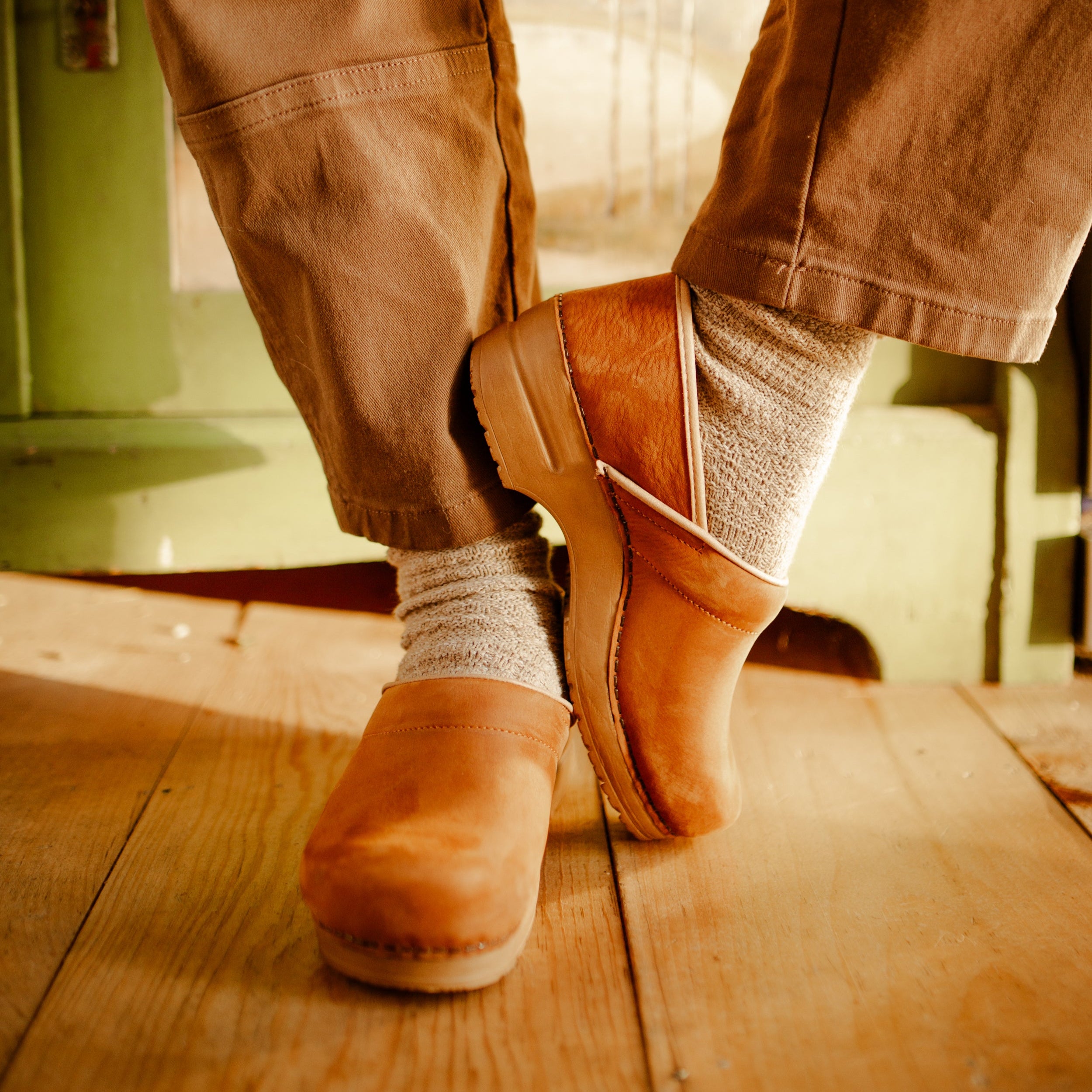 Sanita Pro. Oiled Leather Women's Clog in Cognac