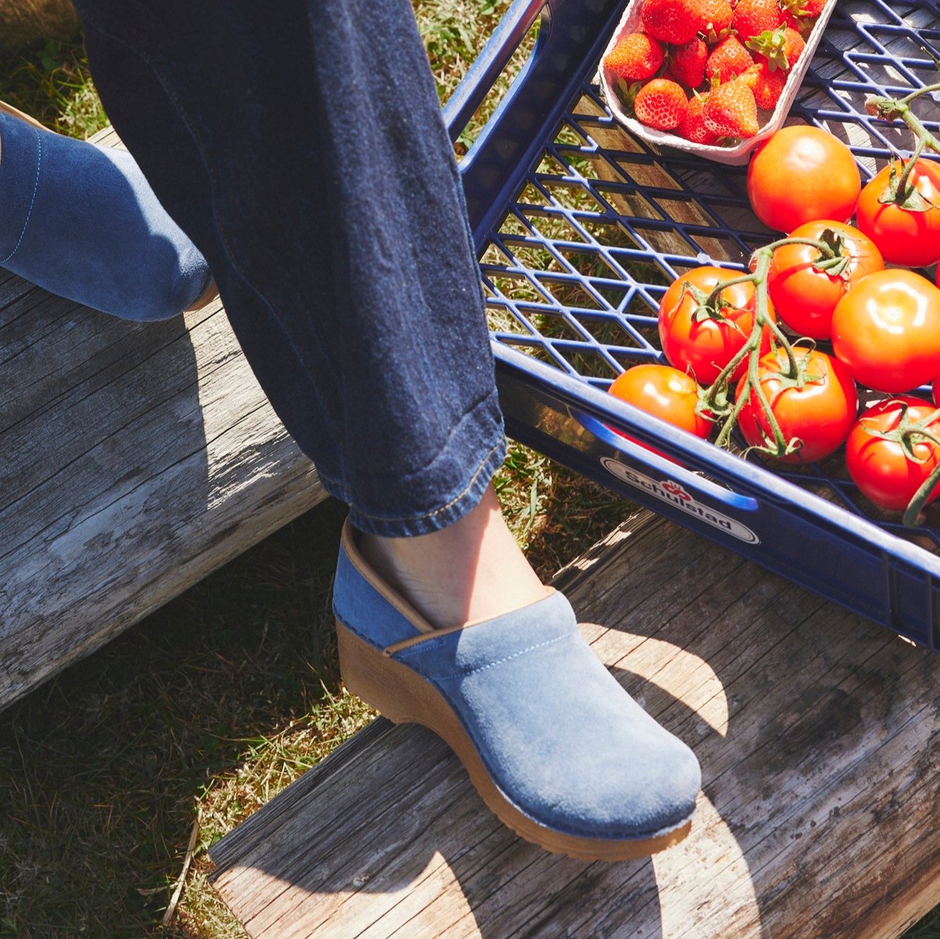 Sanita Pro. Oiled Leather Women's Clog in Dove Blue