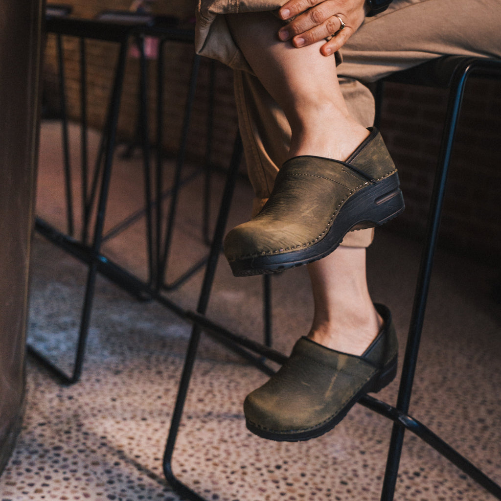 Sanita Pro. Oiled Leather Women's Clog in Olive