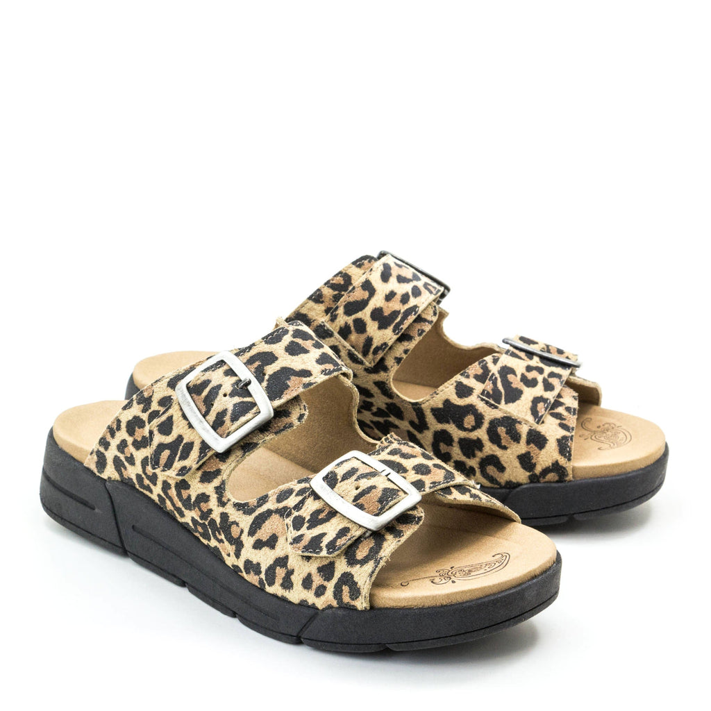 Dromedaris Terry Slip-On Leather Sandal in Animal Prints