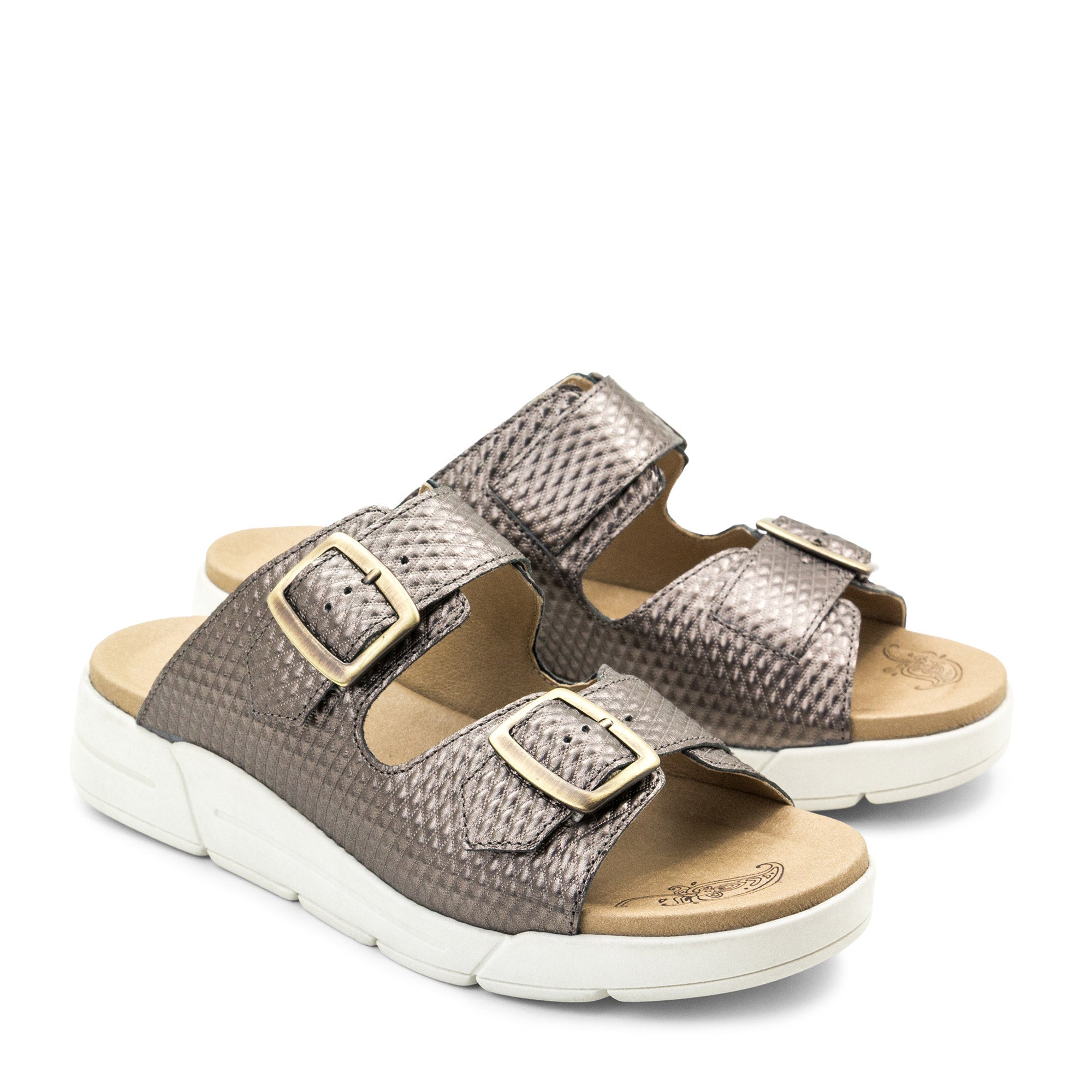 Dromedaris Terry Slip-On Metallic Cairo Leather Sandal