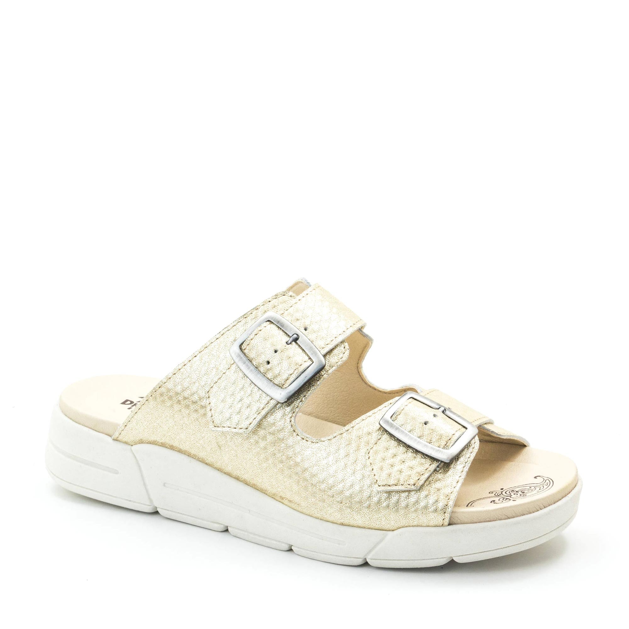 Dromedaris Terry Slip-On Metallic Cairo Leather Sandal