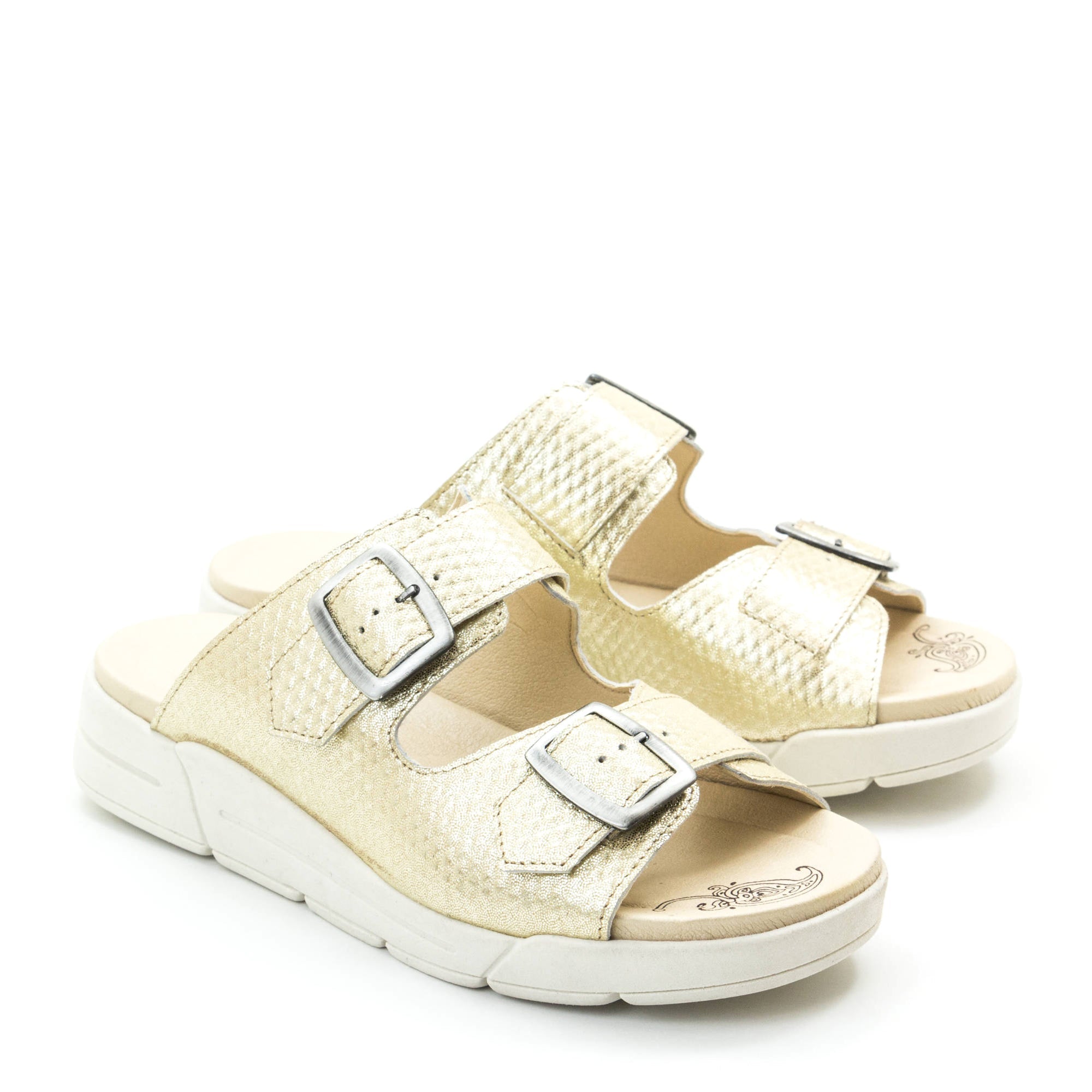 Dromedaris Terry Slip-On Metallic Cairo Leather Sandal