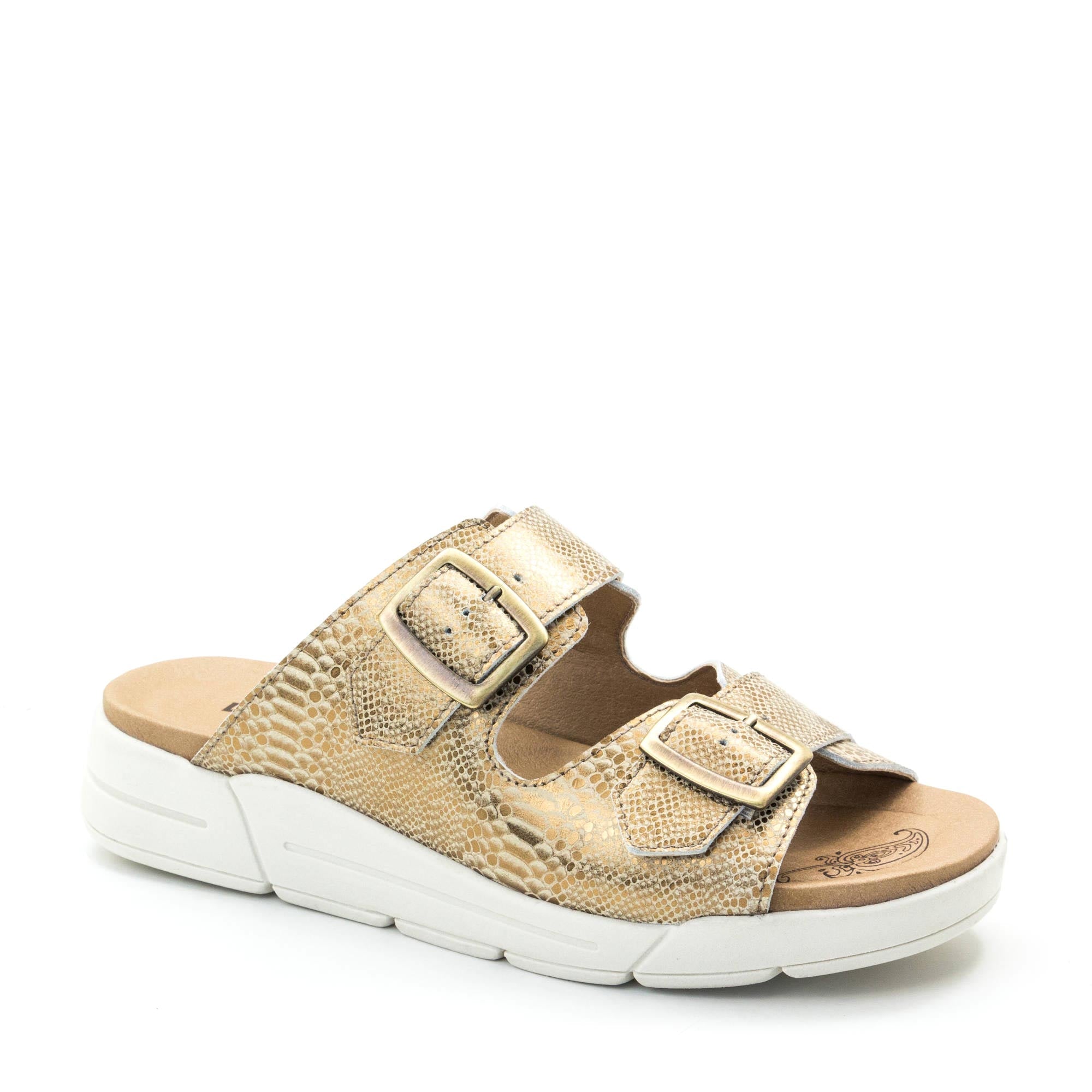 Dromedaris Terry Slip-On Metallic Leather Sandal in Iguana Print