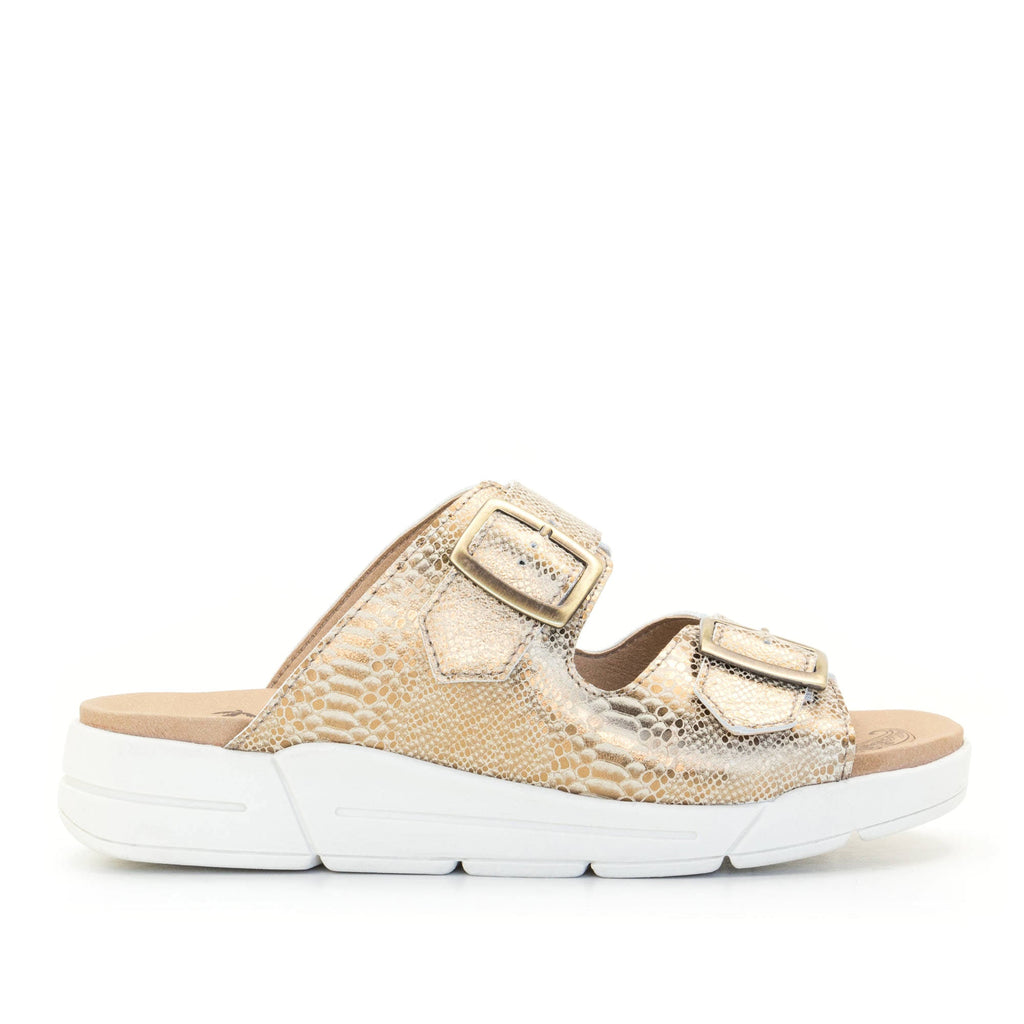 Dromedaris Terry Slip-On Metallic Leather Sandal in Iguana Print