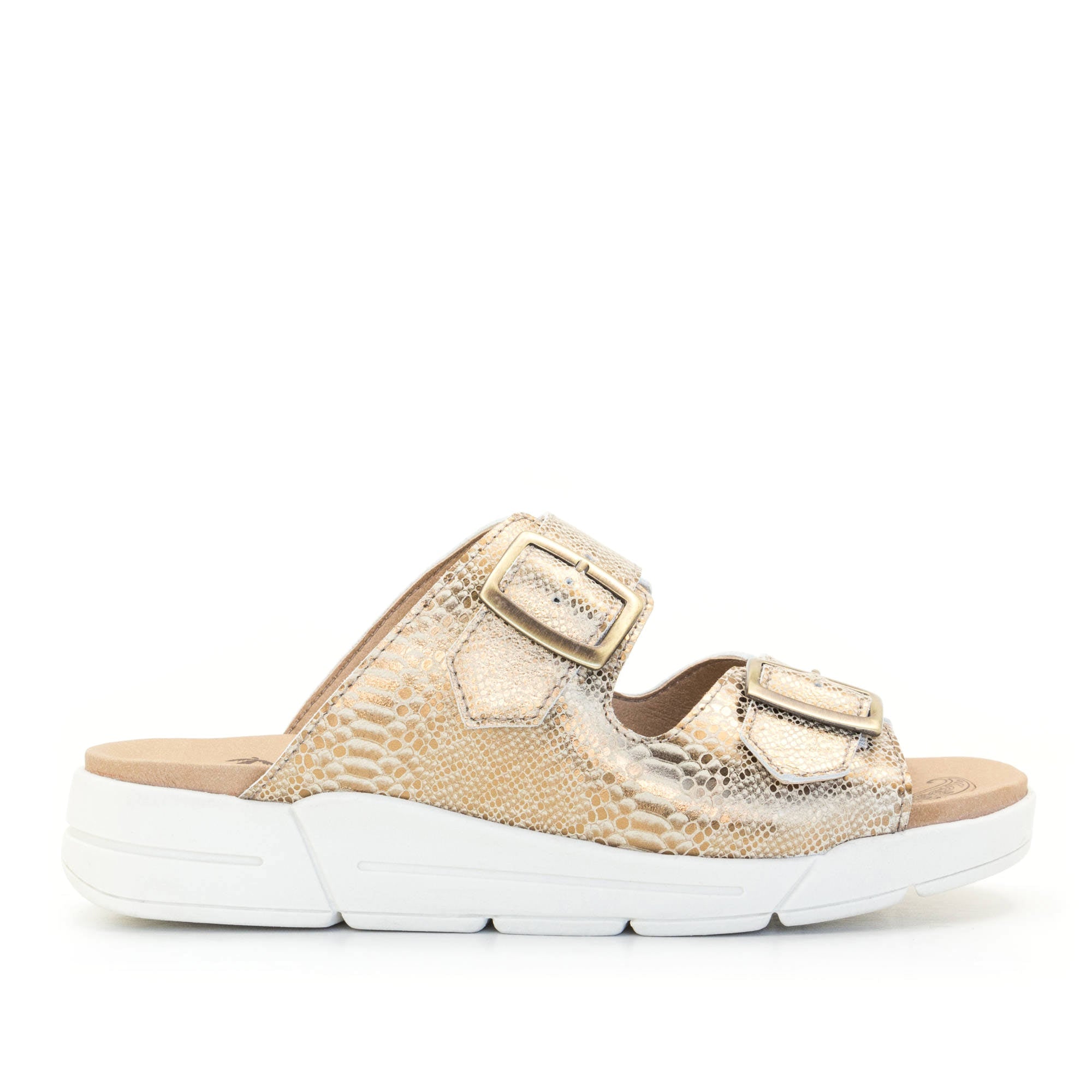 Dromedaris Terry Slip-On Metallic Leather Sandal in Iguana Print