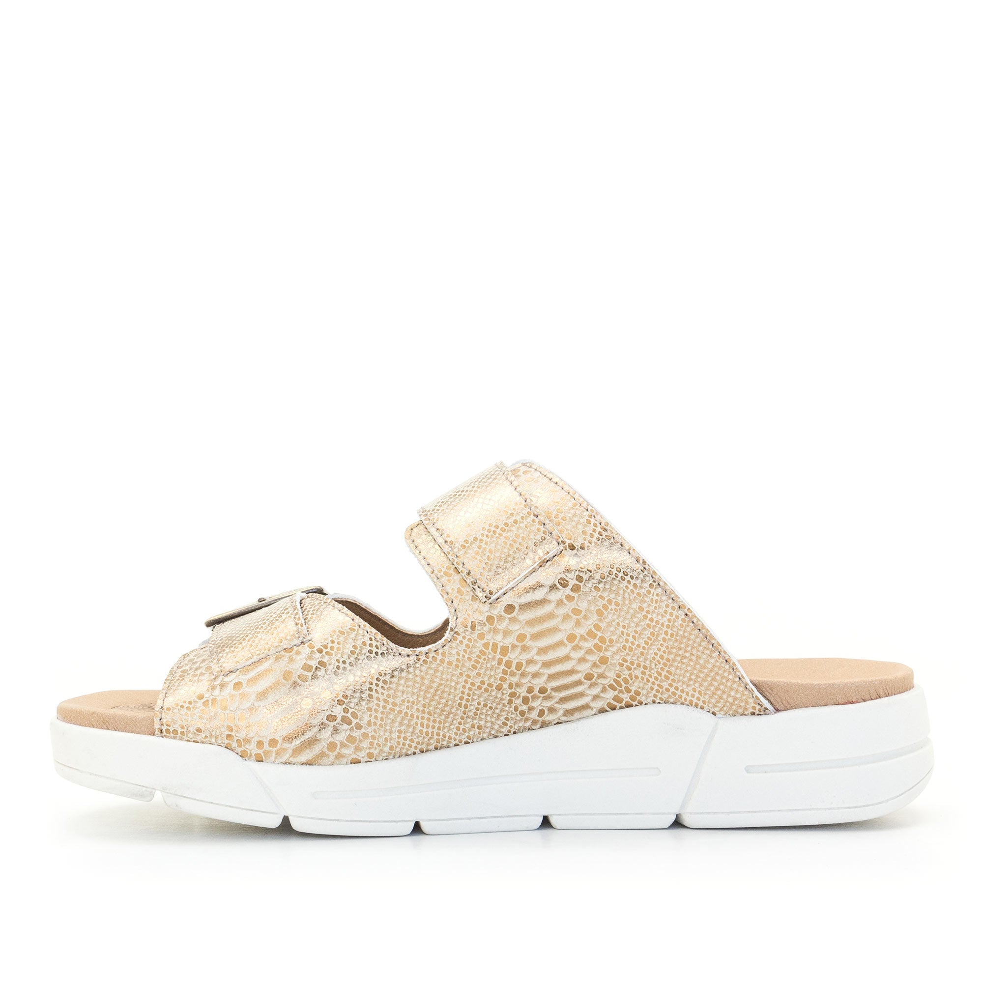 Dromedaris Terry Slip-On Metallic Leather Sandal in Iguana Print