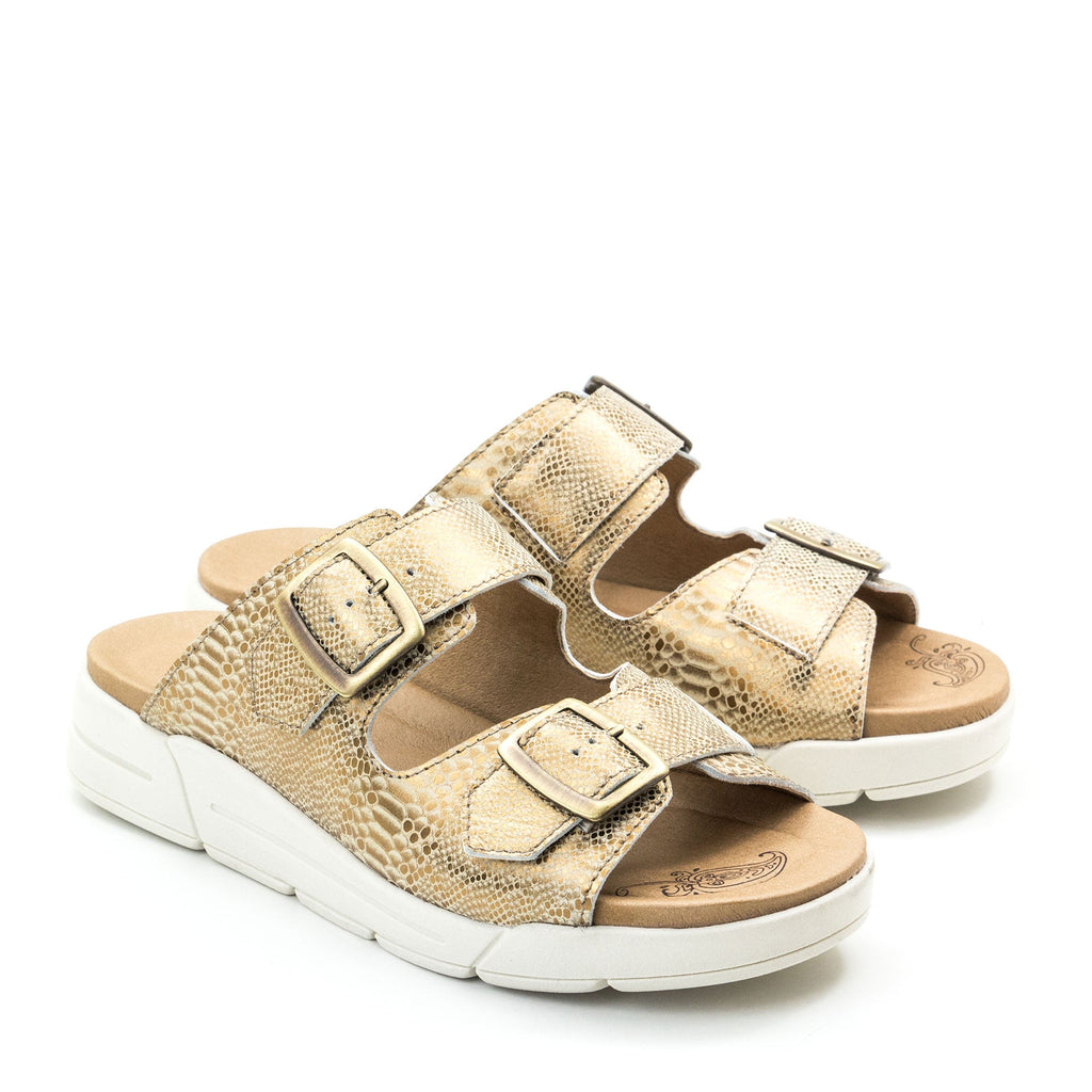 Dromedaris Terry Slip-On Metallic Leather Sandal in Iguana Print