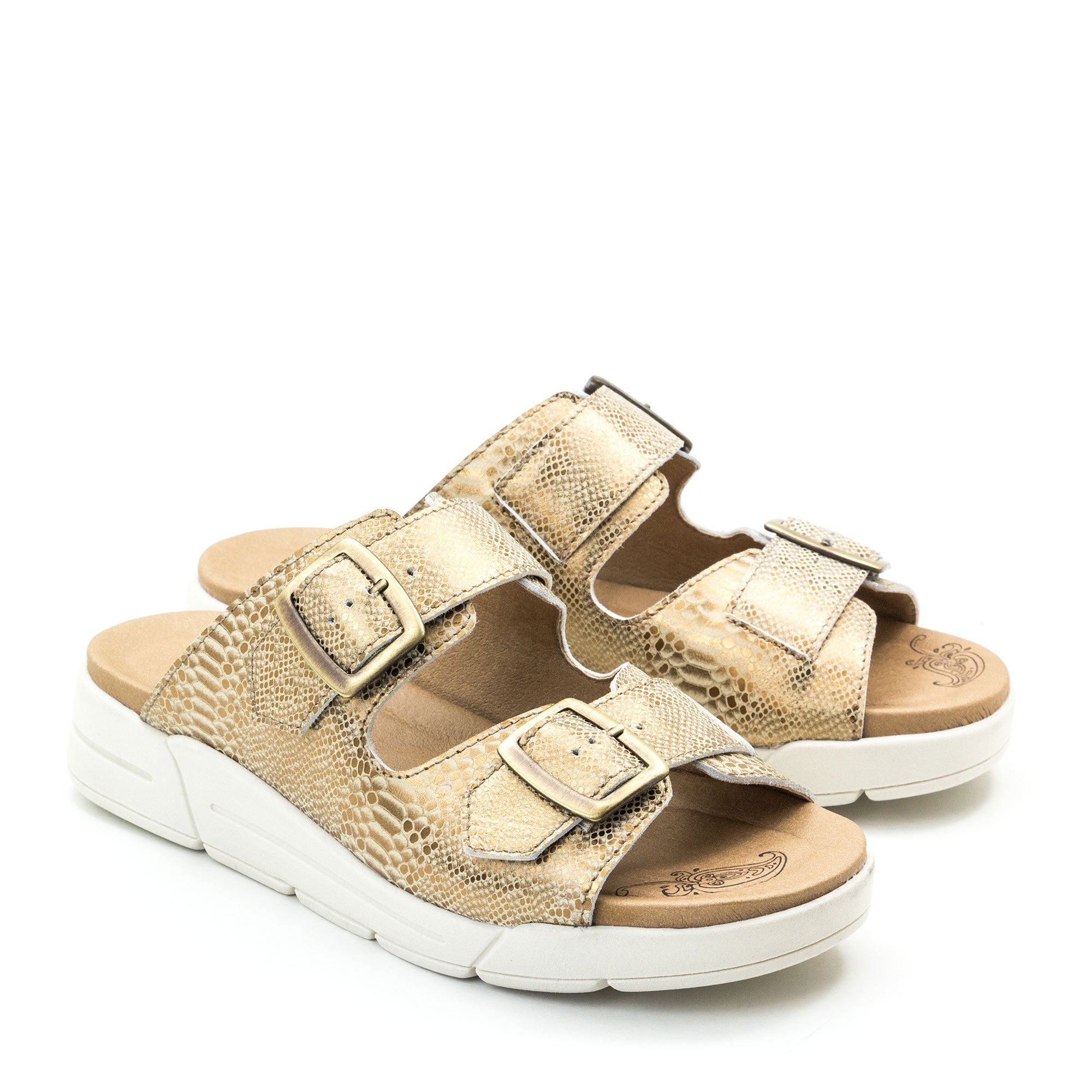 Dromedaris Terry Slip-On Metallic Leather Sandal in Iguana Print