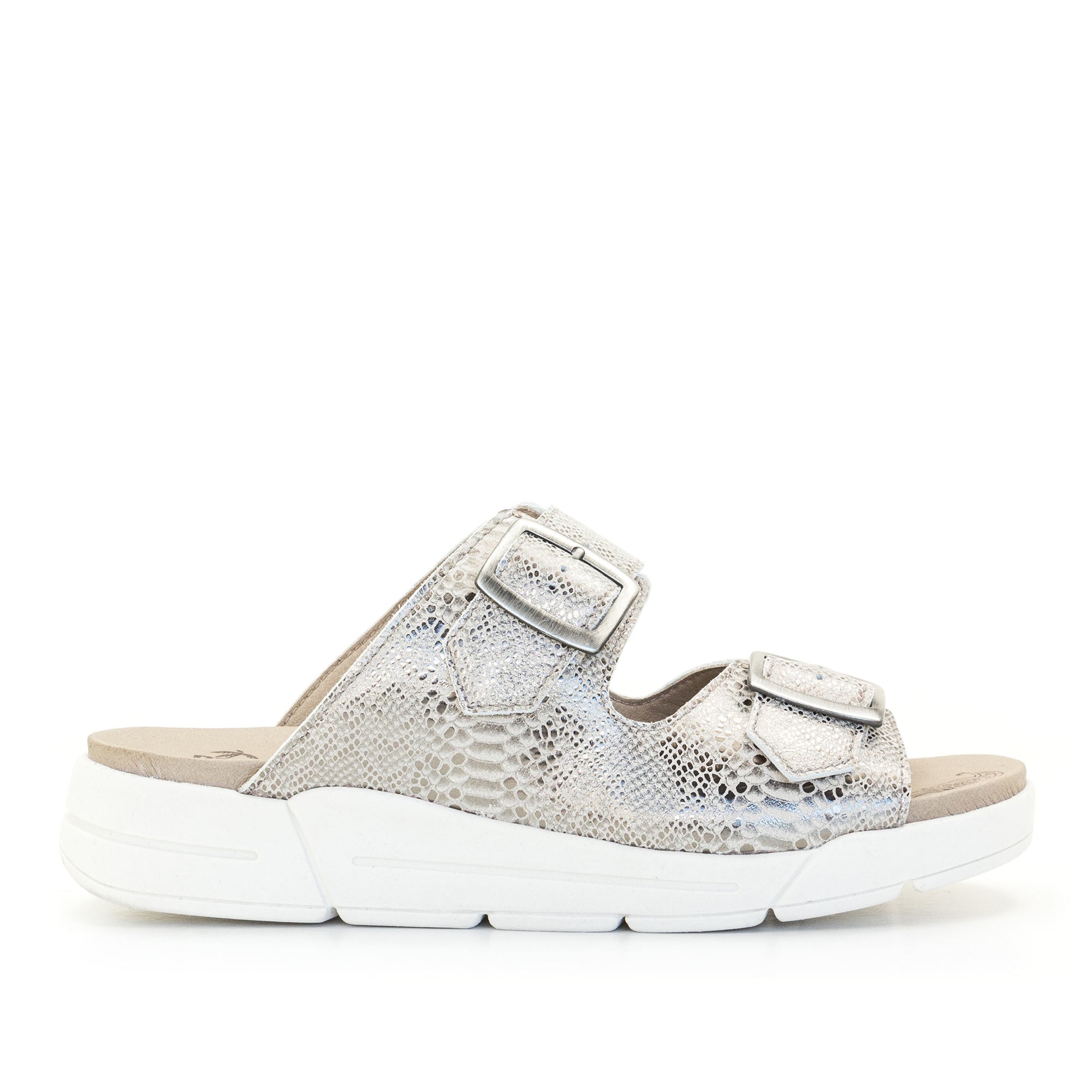 Dromedaris Terry Slip-On Metallic Leather Sandal in Iguana Print