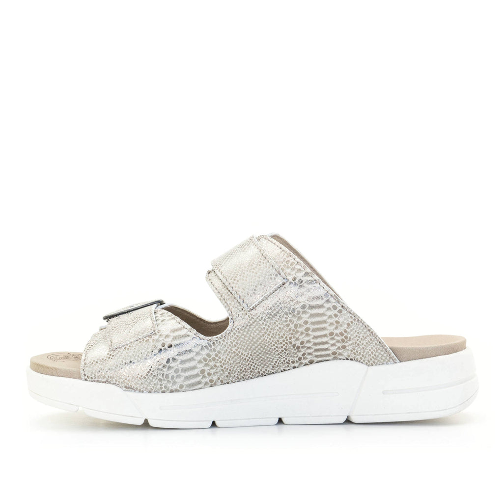 Dromedaris Terry Slip-On Metallic Leather Sandal in Iguana Print