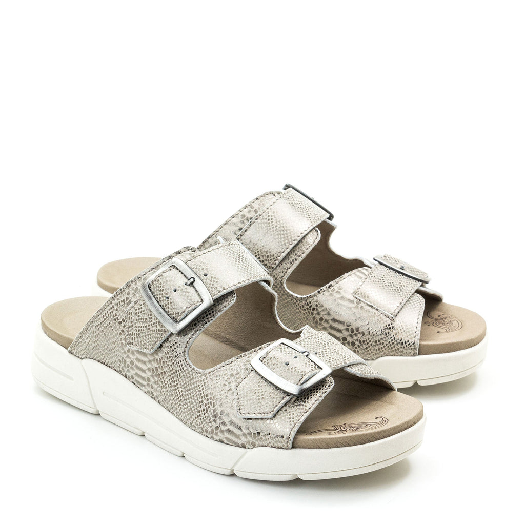 Dromedaris Terry Slip-On Metallic Leather Sandal in Iguana Print