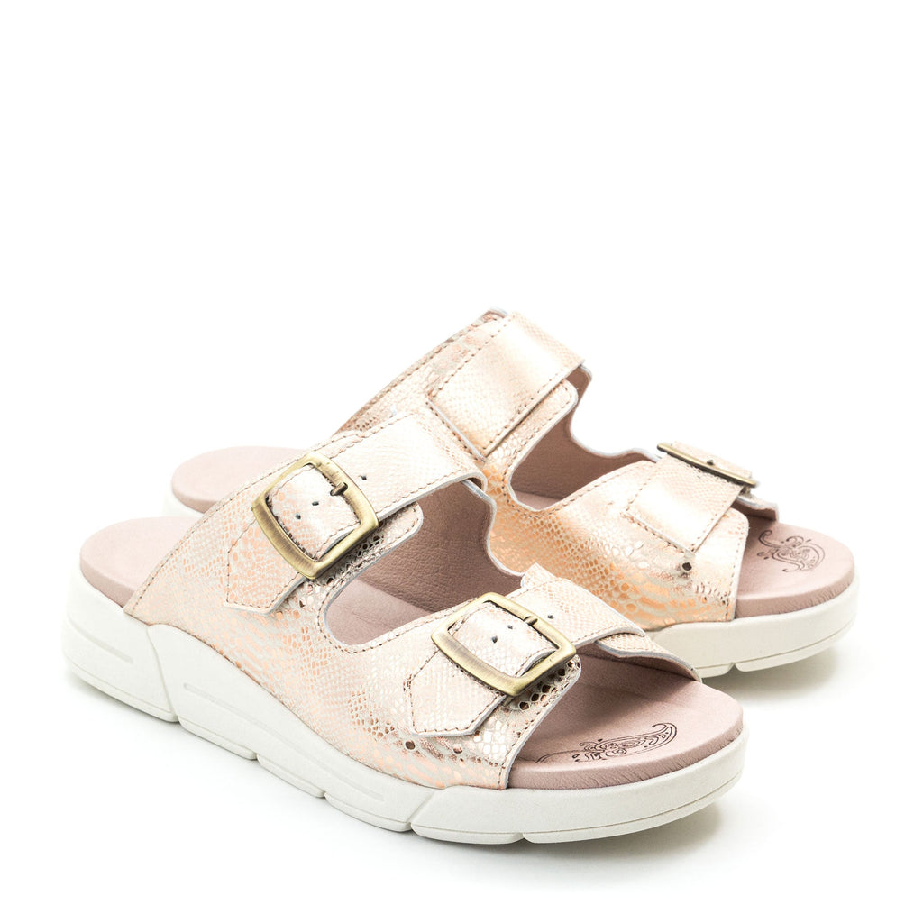 Dromedaris Terry Slip-On Metallic Leather Sandal in Iguana Print