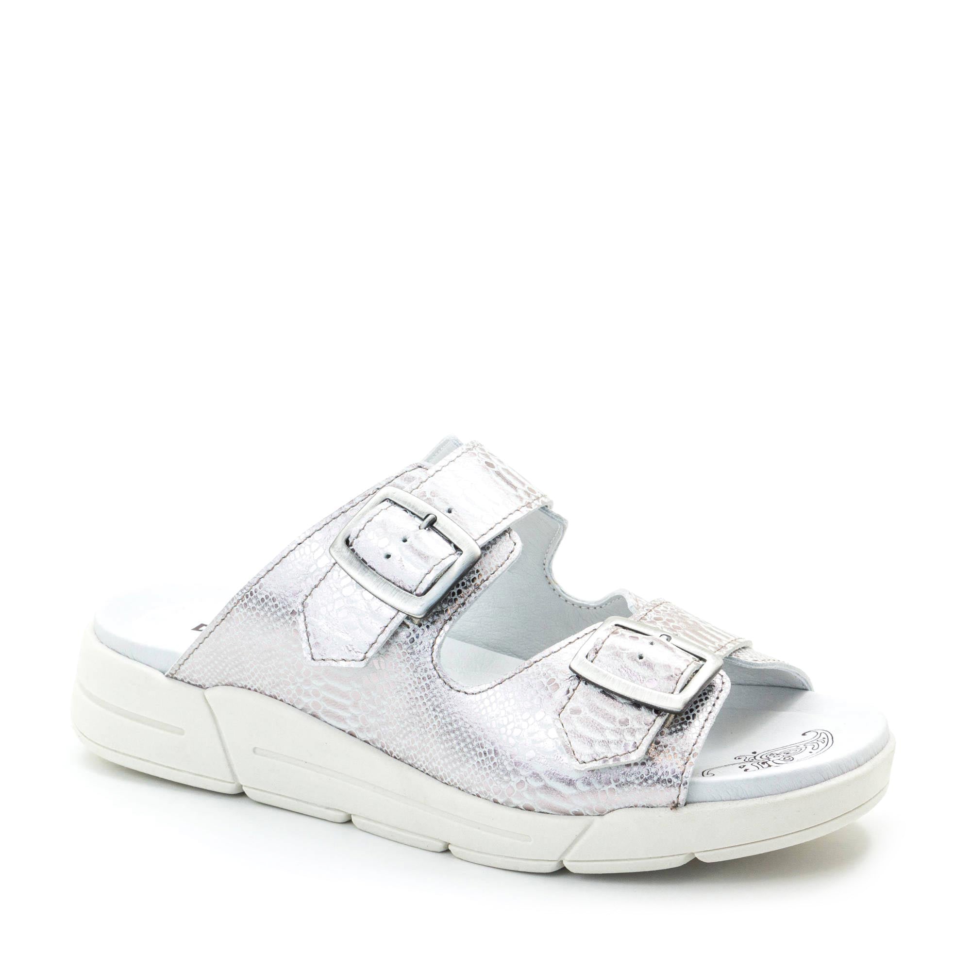 Dromedaris Terry Slip-On Metallic Leather Sandal in Iguana Print