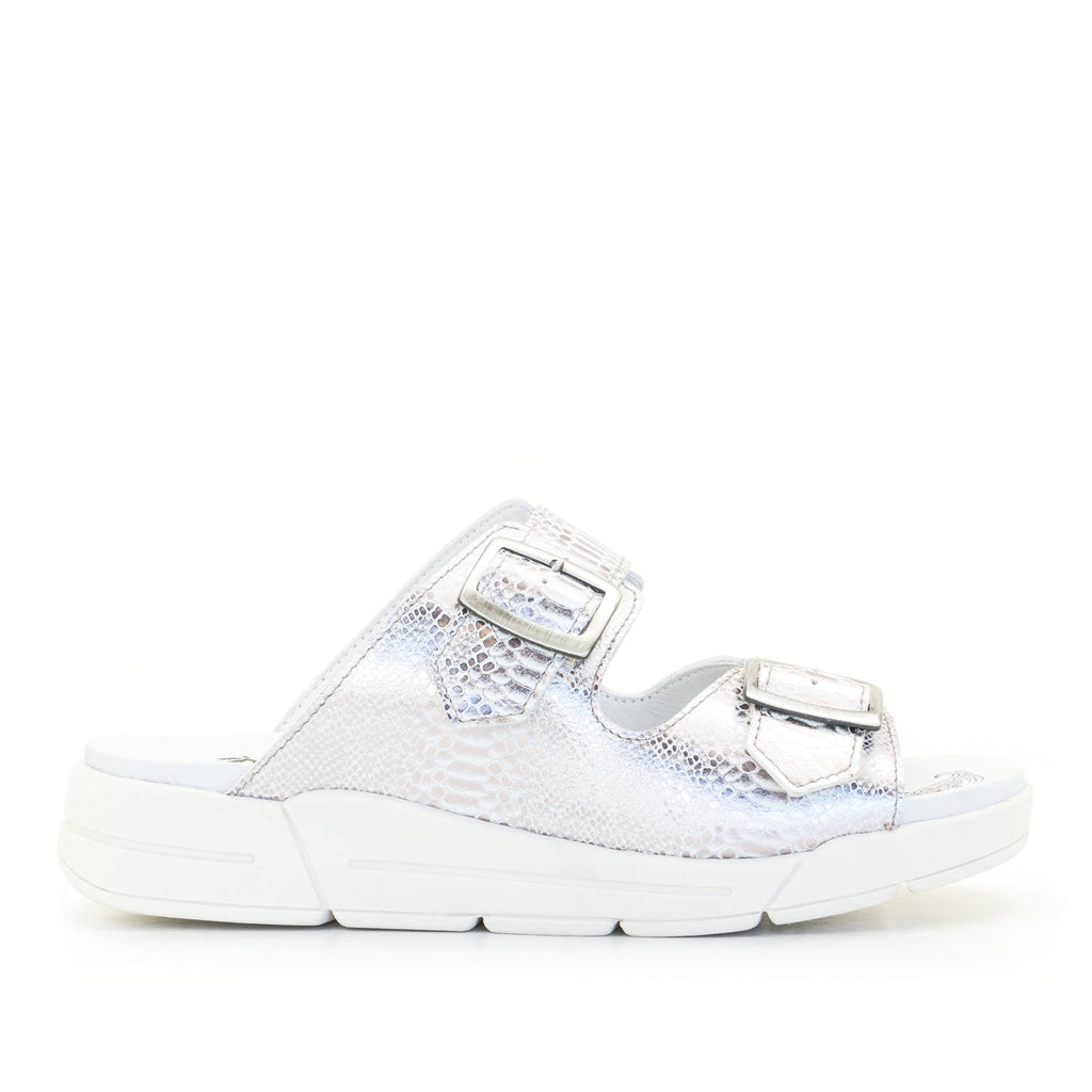 Dromedaris Terry Slip-On Metallic Leather Sandal in Iguana Print