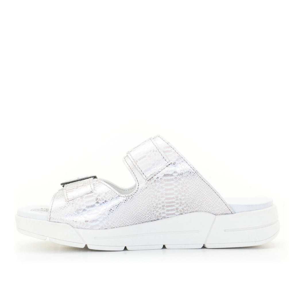 Dromedaris Terry Slip-On Metallic Leather Sandal in Iguana Print