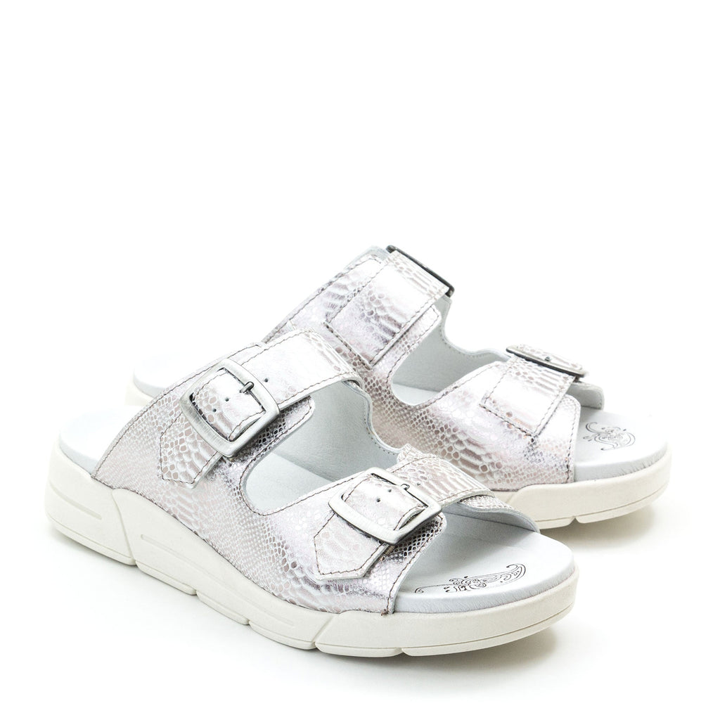 Dromedaris Terry Slip-On Metallic Leather Sandal in Iguana Print