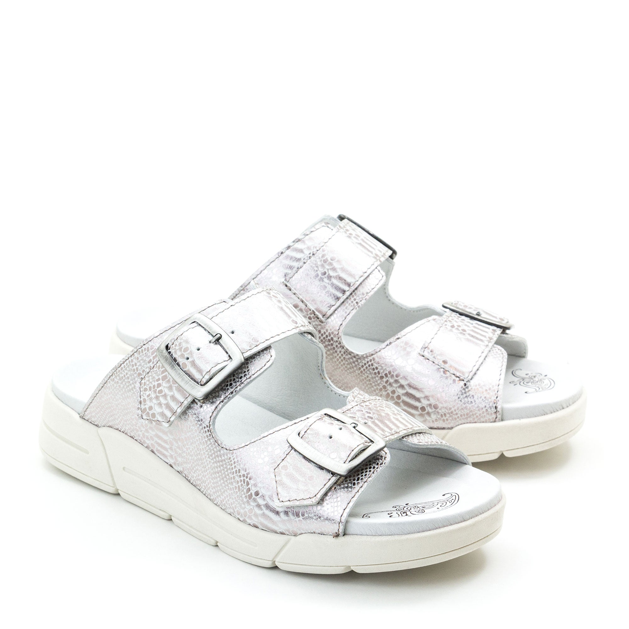 Dromedaris Terry Slip-On Metallic Leather Sandal in Iguana Print