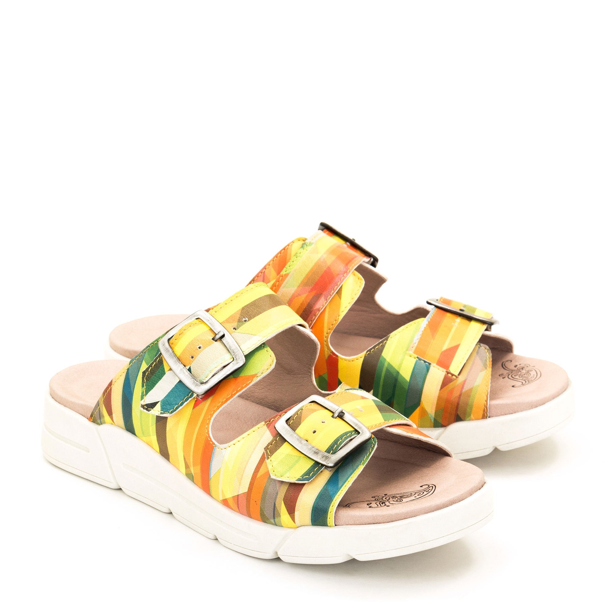 Dromedaris Terry Slip-On Leather Sandal in Colorful Prints